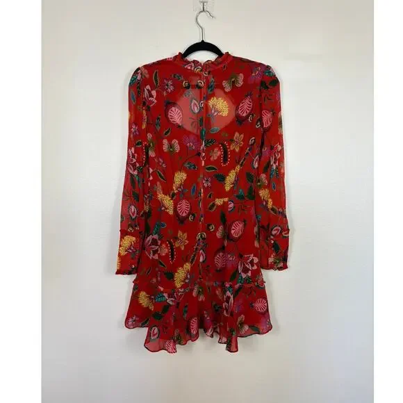 Alexis Morgana in Rust Nouveau A Line Floral Bow Tie Neckline Chiffon Dress M - Picture 2 of 7